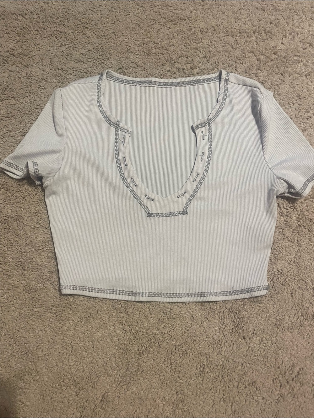 SHEIN Light Blue Ribbed Scoop-Neck Crop Top